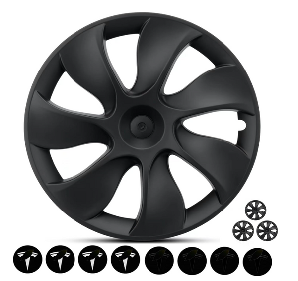 Matte Black ABS Hubcaps Compatible with Model Y Wheel Cover Replacement Support Logo Design